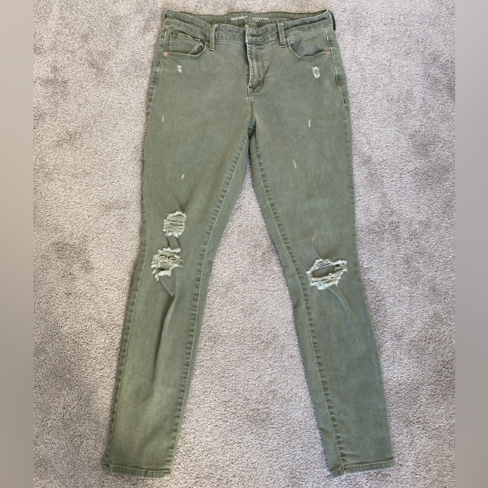 Old Navy Green Skinny Jeans with Distressing